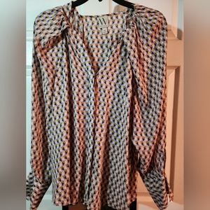 Geometric pattern button-up blouse